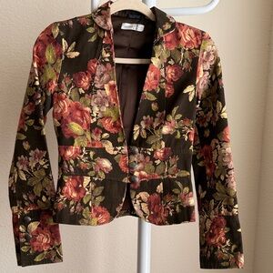 Bershka Floral Blazer - Red, Green, and Brown